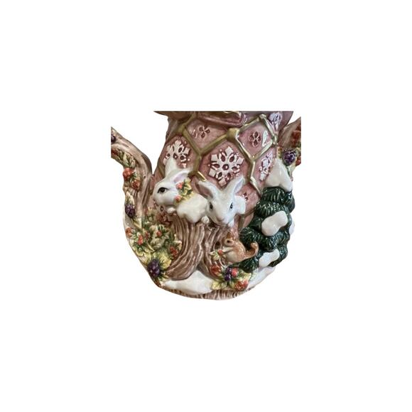 FITZ & FLOYD SNOWY WOODS Santa & Woodland Creatures Snowflakes Teapot & Lid 1996 - Picture 6 of 7